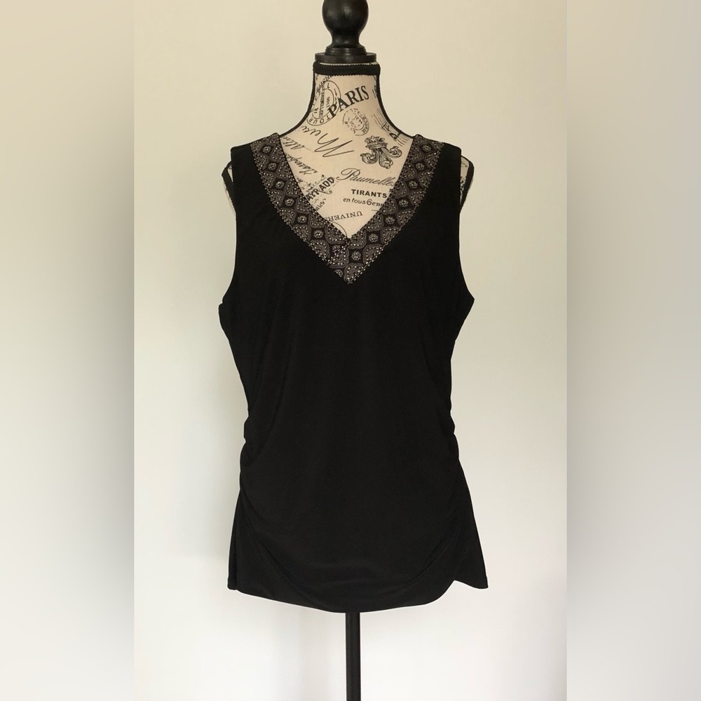 White House Black Market Women's Sleeveless Top Black w/embellished neckline XL